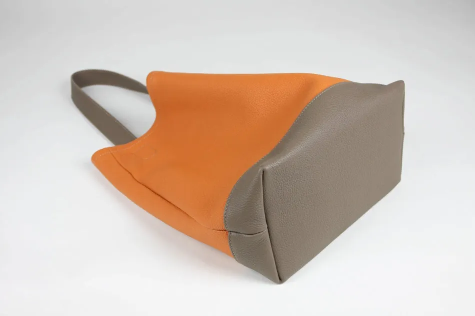 Cute Womens Orange Leather Shoulder Tote Bag Best Tote Handbag Shopper Bag Purse for Ladies