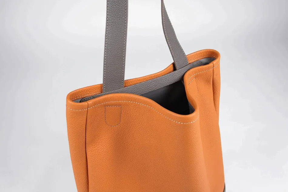 Cute Womens Orange Leather Shoulder Tote Bag Best Tote Handbag Shopper Bag Purse for Ladies