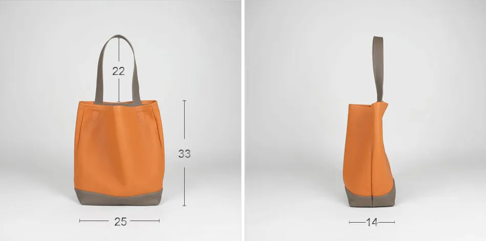 Cute Womens Orange Leather Shoulder Tote Bag Best Tote Handbag Shopper Bag Purse for Ladies