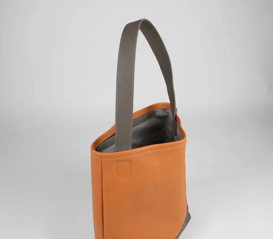 Cute Womens Orange Leather Shoulder Tote Bag Best Tote Handbag Shopper Bag Purse for Ladies