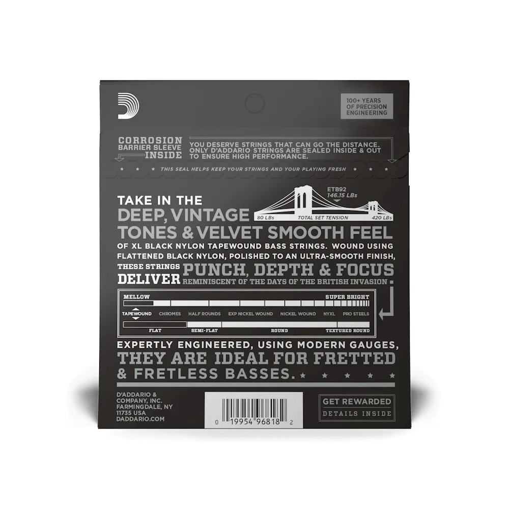 D'Addario Nylon Tapewound Medium Gauge Bass Strings 50-105