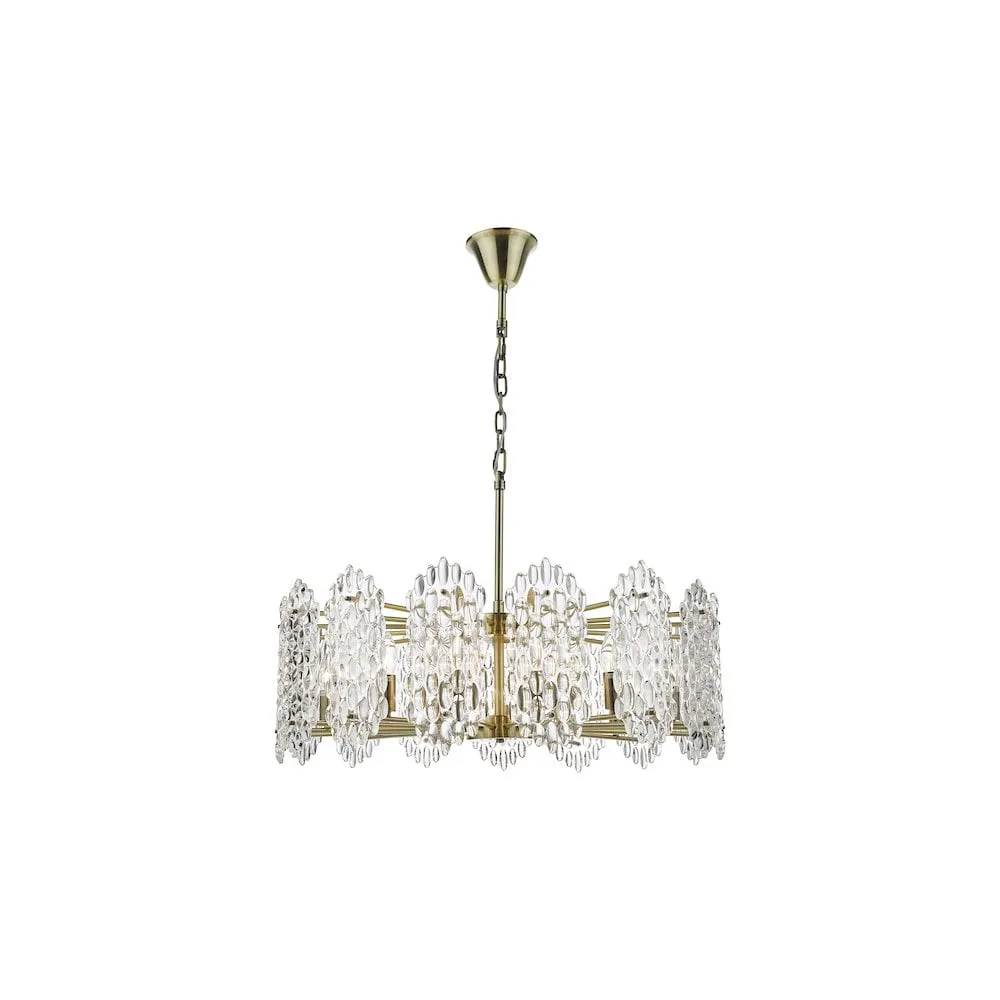 Dar POR1575 | Porthos Antique Brass 15-Light Glass Pendant