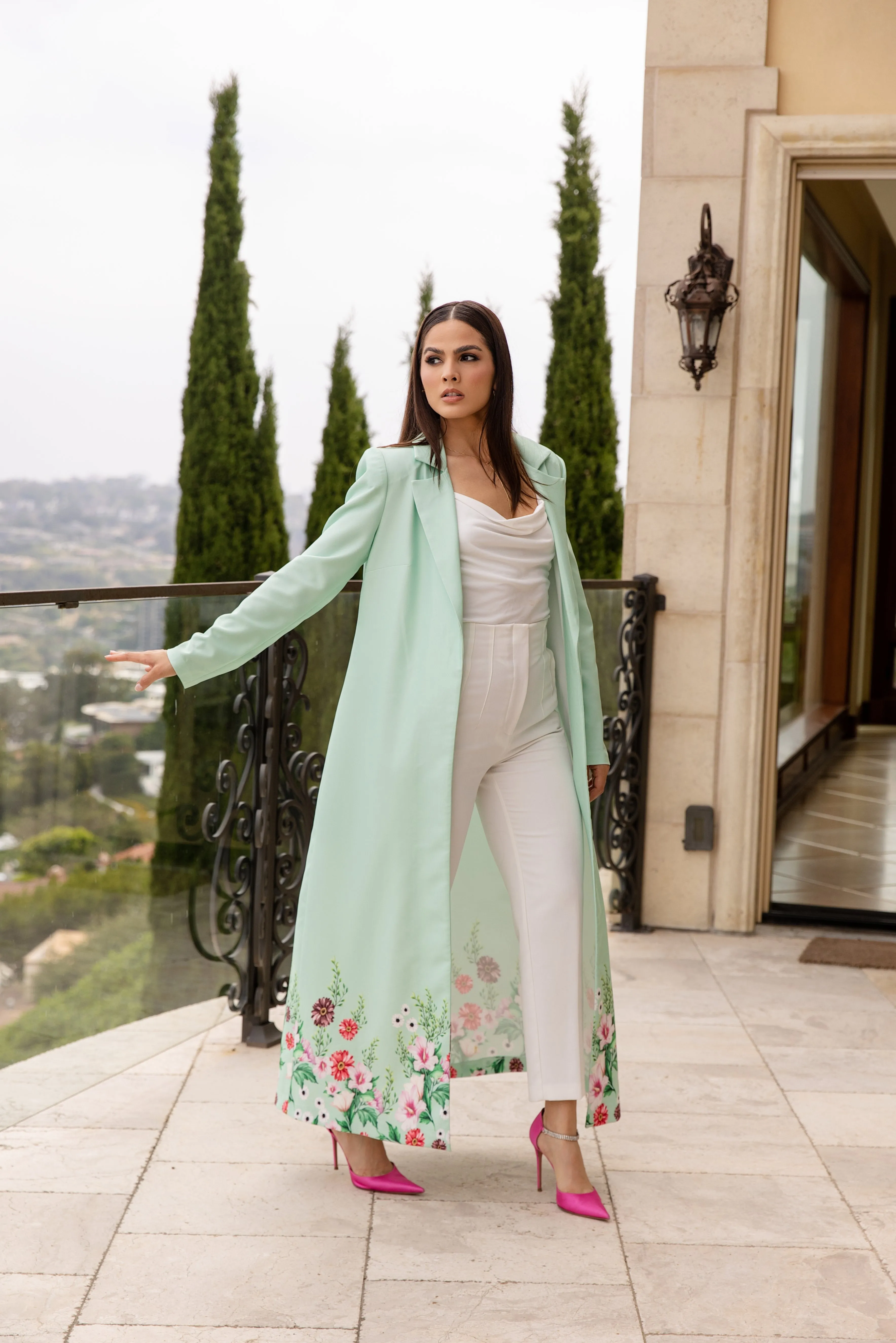 Dara Mint Long Caftan Jacket