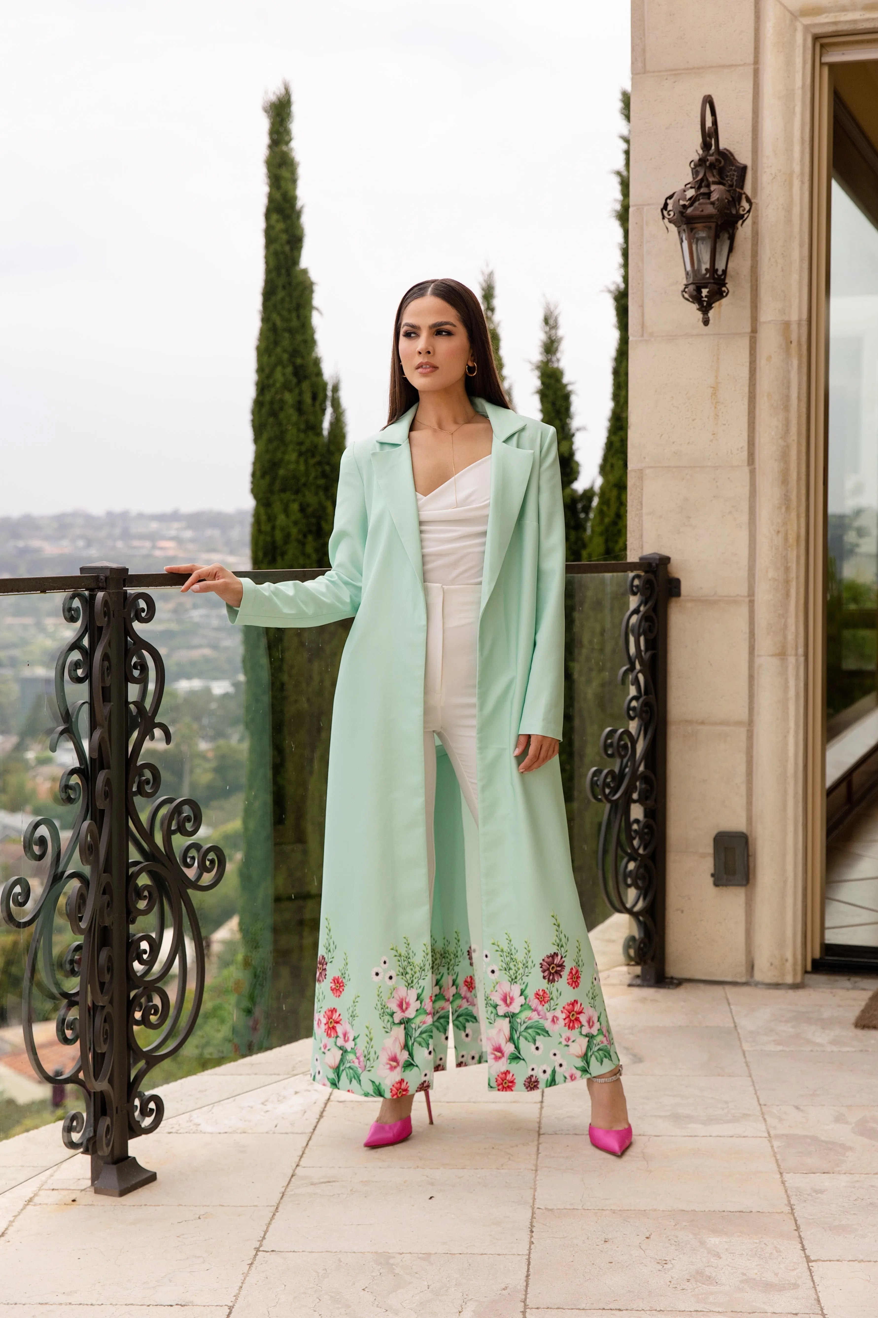 Dara Mint Long Caftan Jacket