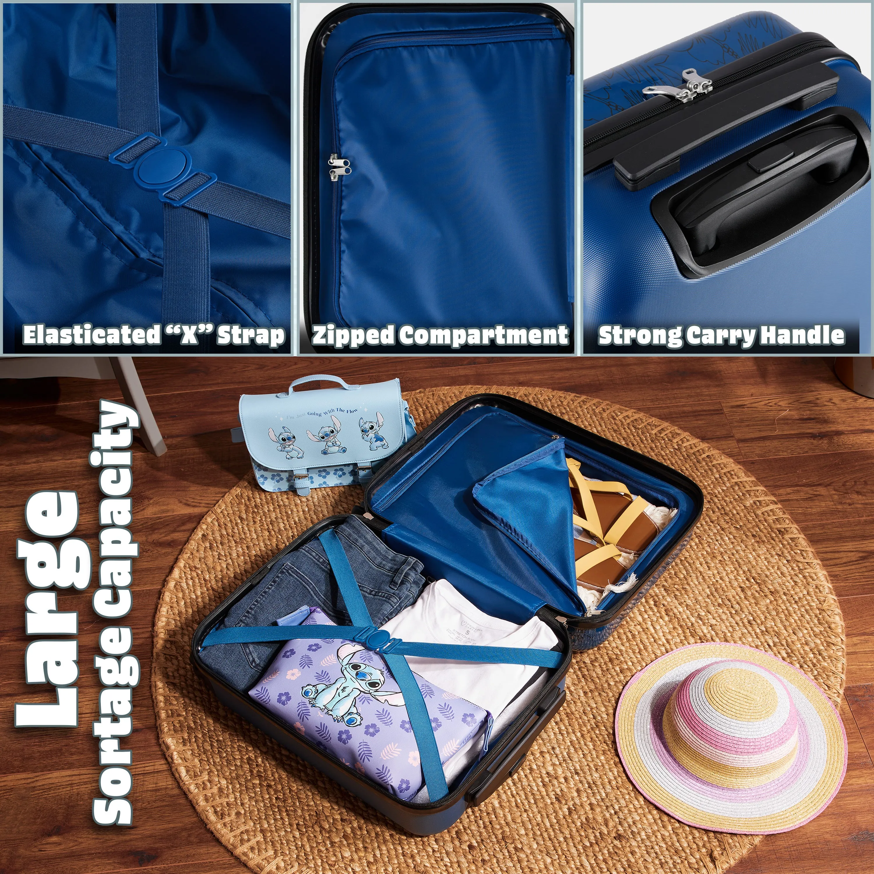 Disney Stitch Carry On Suitcase for Kids, Cabin Bag with Wheels for Kids