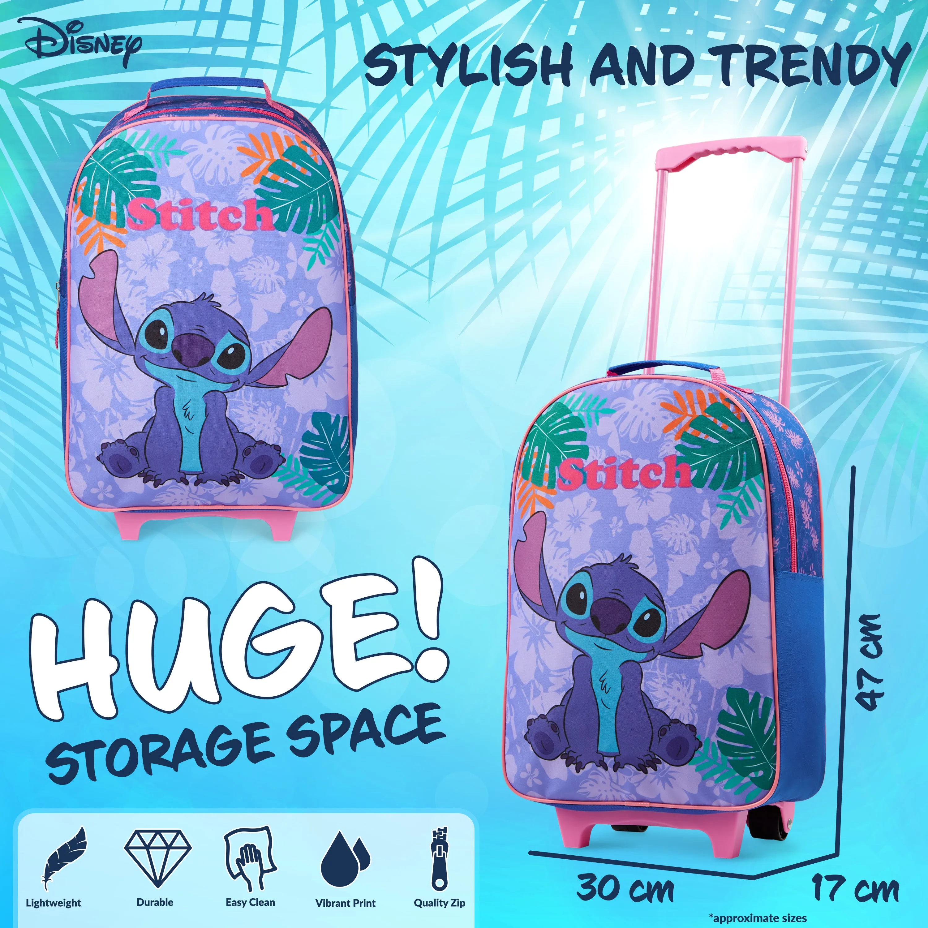 Disney Stitch Suitcase for Girls Carry On Stitch Travel Bag with Wheels