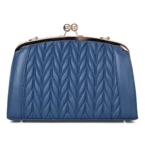 Elegant Chains and Kiss-Lock Design Women's Shoulder Bag - Deep Blue