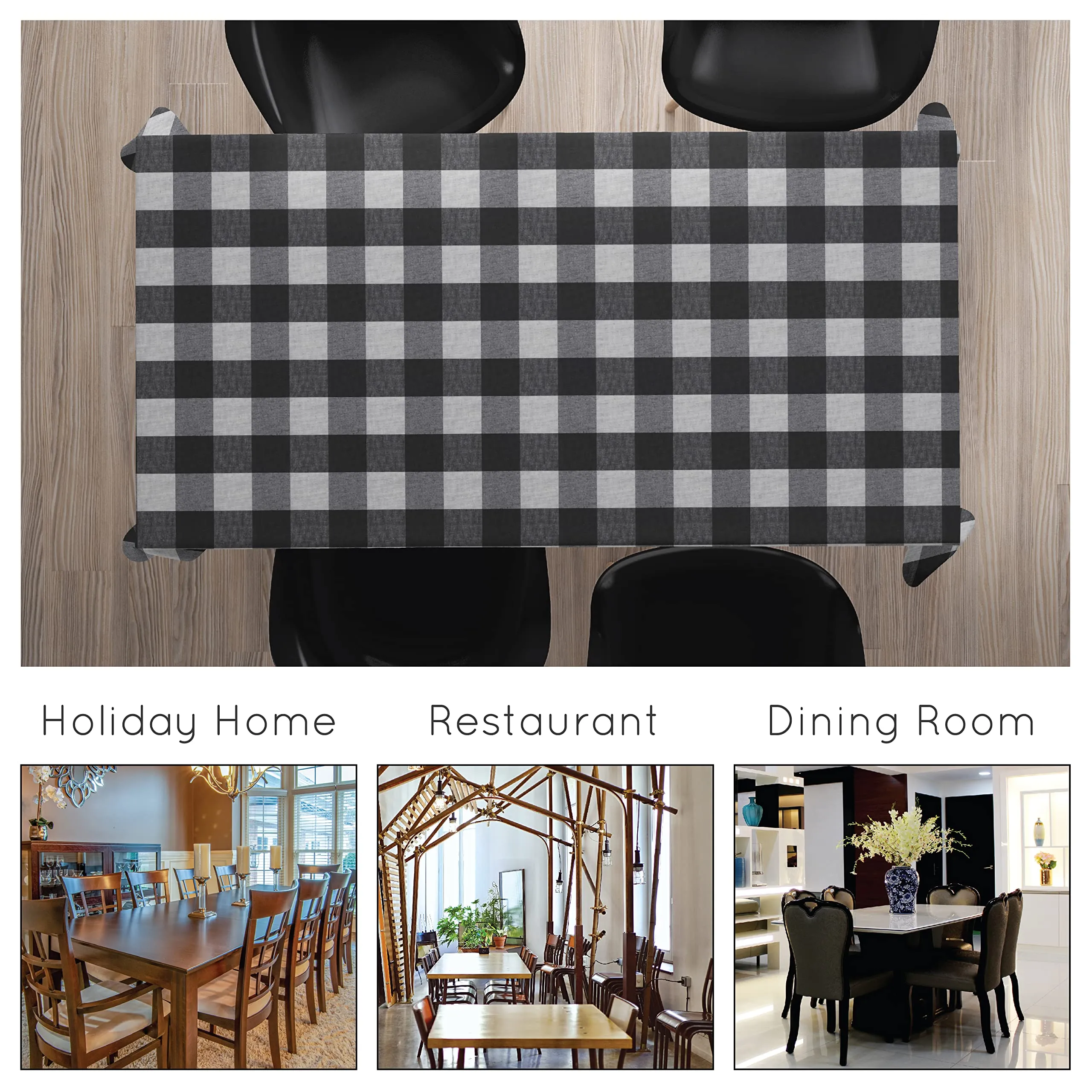 Encasa Cotton Rectangle Table Cloth for 7.5 ft | (140x230 cm) | Buffalo Black Checks | Dining Tablecloth for Decoration