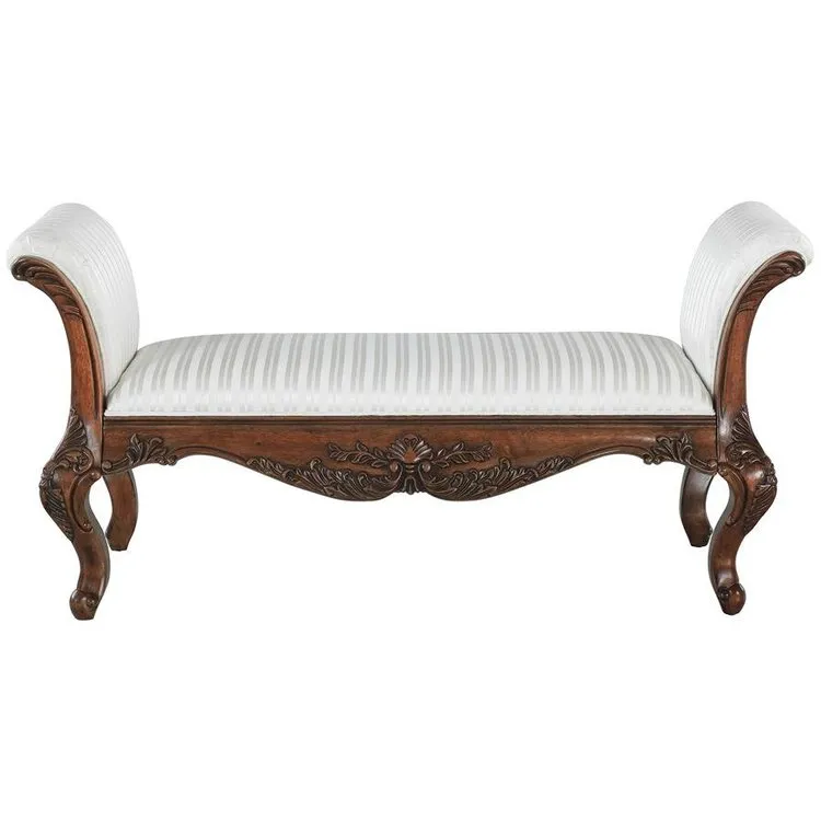European Style Hand Carved Solid Mahogany Bench
