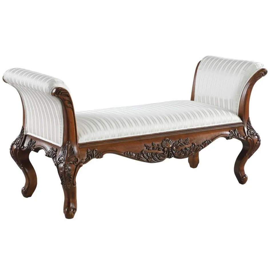 European Style Hand Carved Solid Mahogany Bench