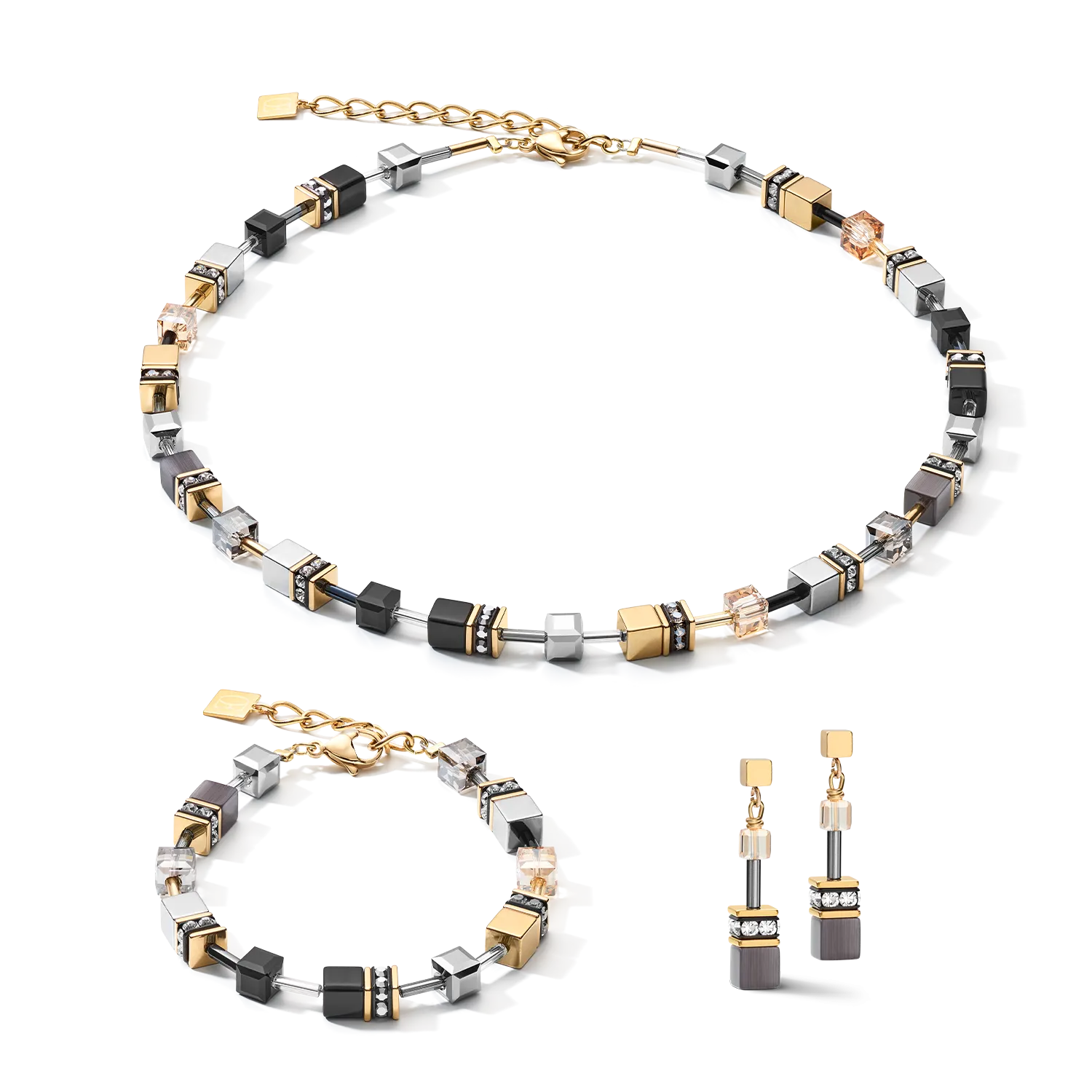 GEOCUBE® Earrings grey-gold