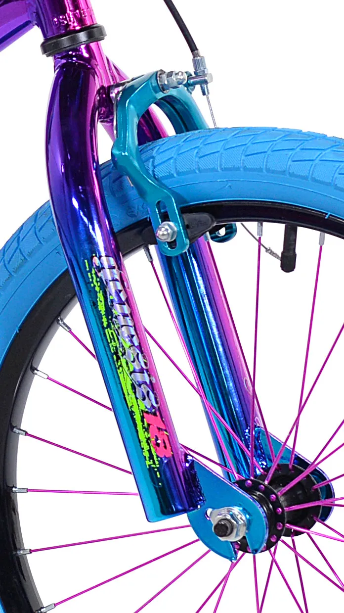 Girls' Illusion BMX Bike 18" Wheels w/ Removable Training Wheels, Blue Purple, Height 3'-8" 