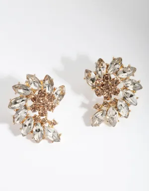 Gold Twist Flower Stud Earrings