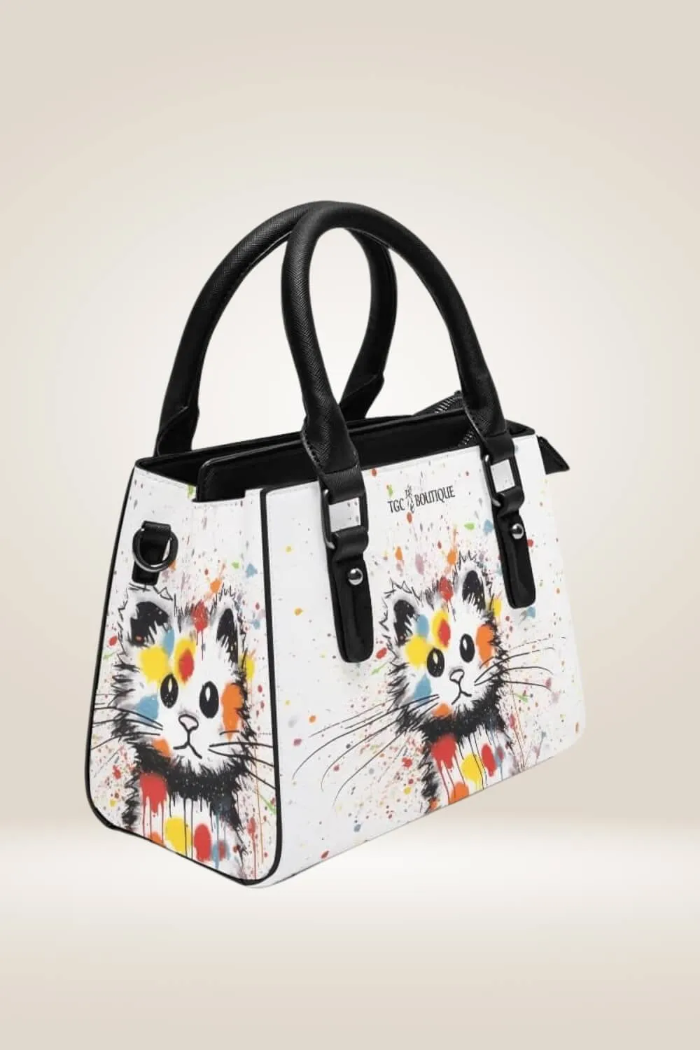 Graffiti Cat Faux Leather Shoulder Bag