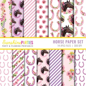Horse Digital Paper Set | Floral Horse Design Paper Set