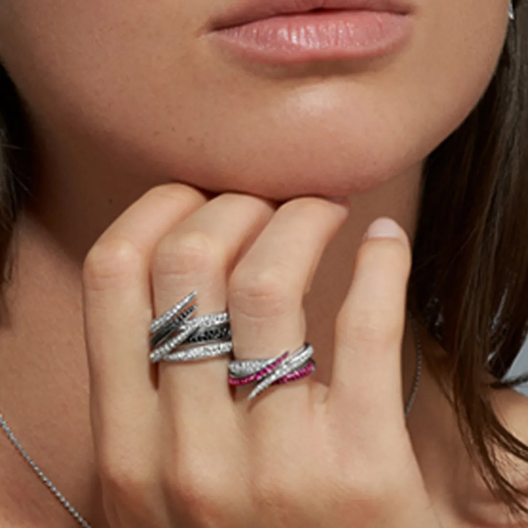 Interlocking Stacked Ring - 18ct White Gold & Black and White Diamond