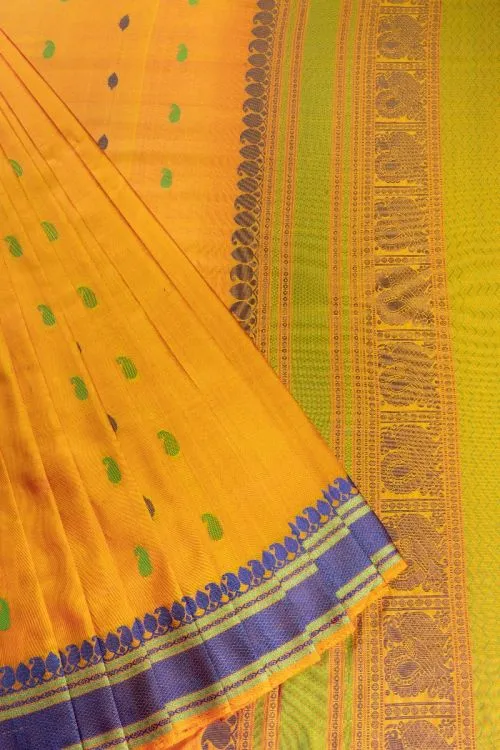 Kanchi Silk Hand-woven Sari - Bright Yellow