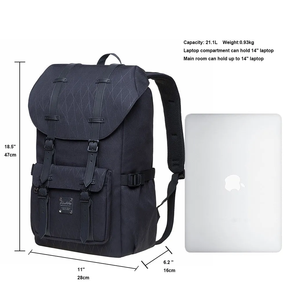 KAUKKO backpack women men daypack with laptop compartment for 14 inch notebook for leisure job university travel hiking, 21L (black EP5-18)