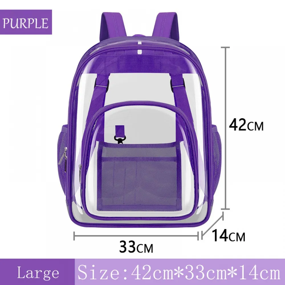 Kids Clear School Backpacks - Black Grey Purple Book Bags For Boys Girls Heavy Duty PVC Schoolbag For Children Students