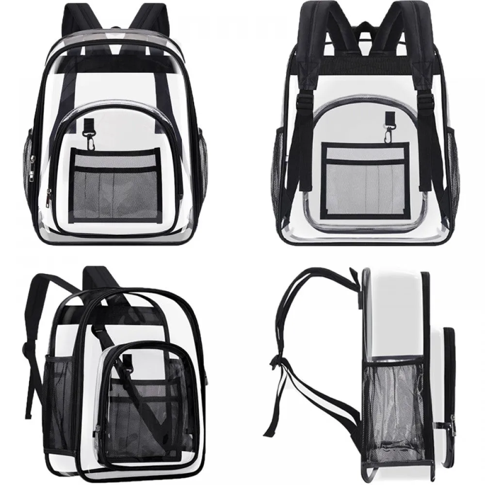 Kids Clear School Backpacks - Black Grey Purple Book Bags For Boys Girls Heavy Duty PVC Schoolbag For Children Students