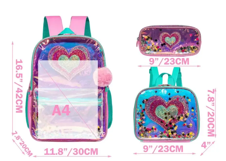 Kids Girls Bowknot Cute Sequin School Backpack with Lunch Box