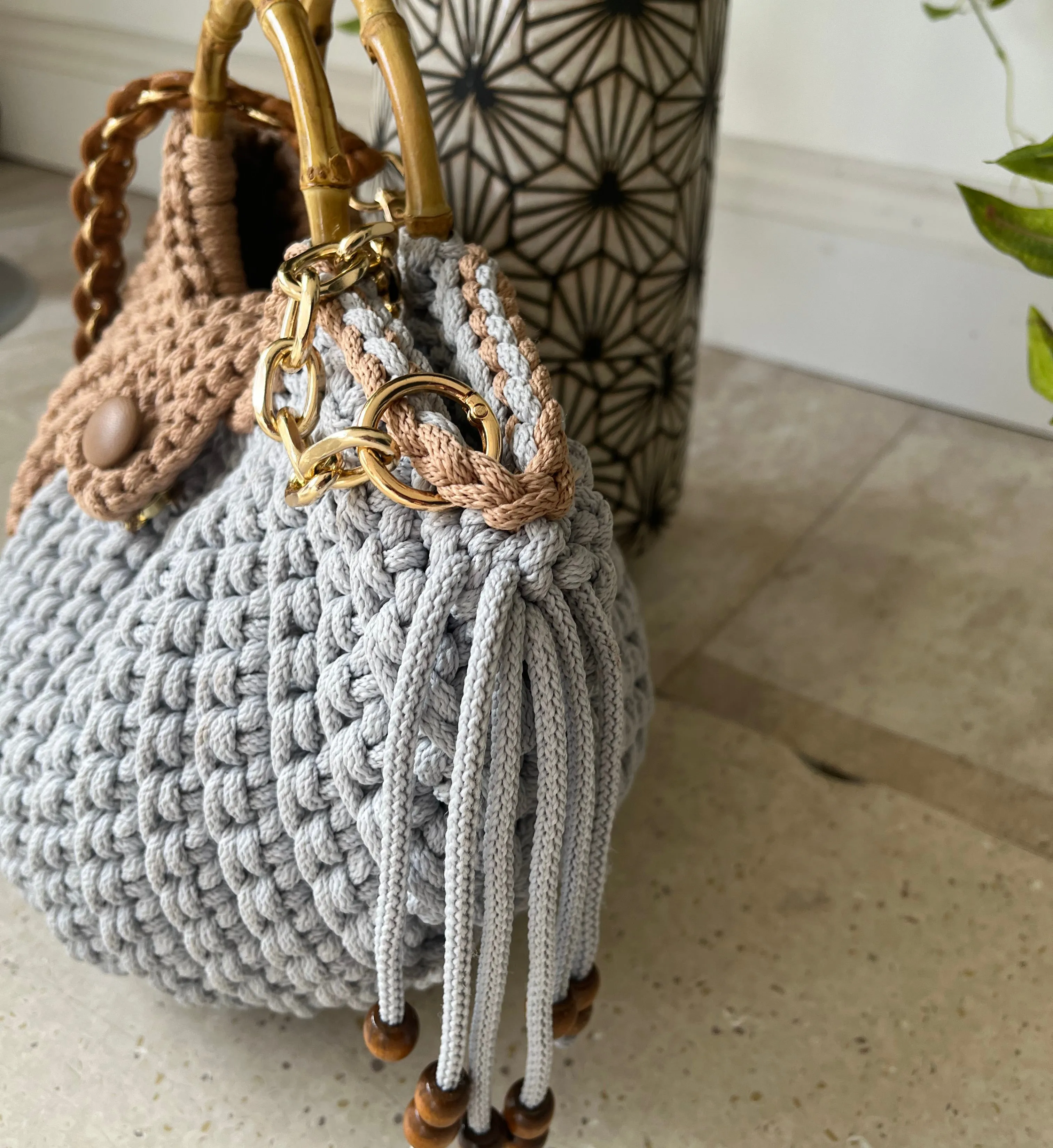 Knitted Macrame Fashionable Handbag, Seashell