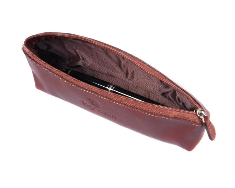 Large Leather Pencil Case - Dark Tan