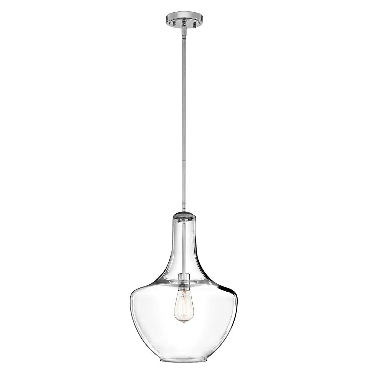 Large Shaped Chrome Clear Glass Pendant  51cm