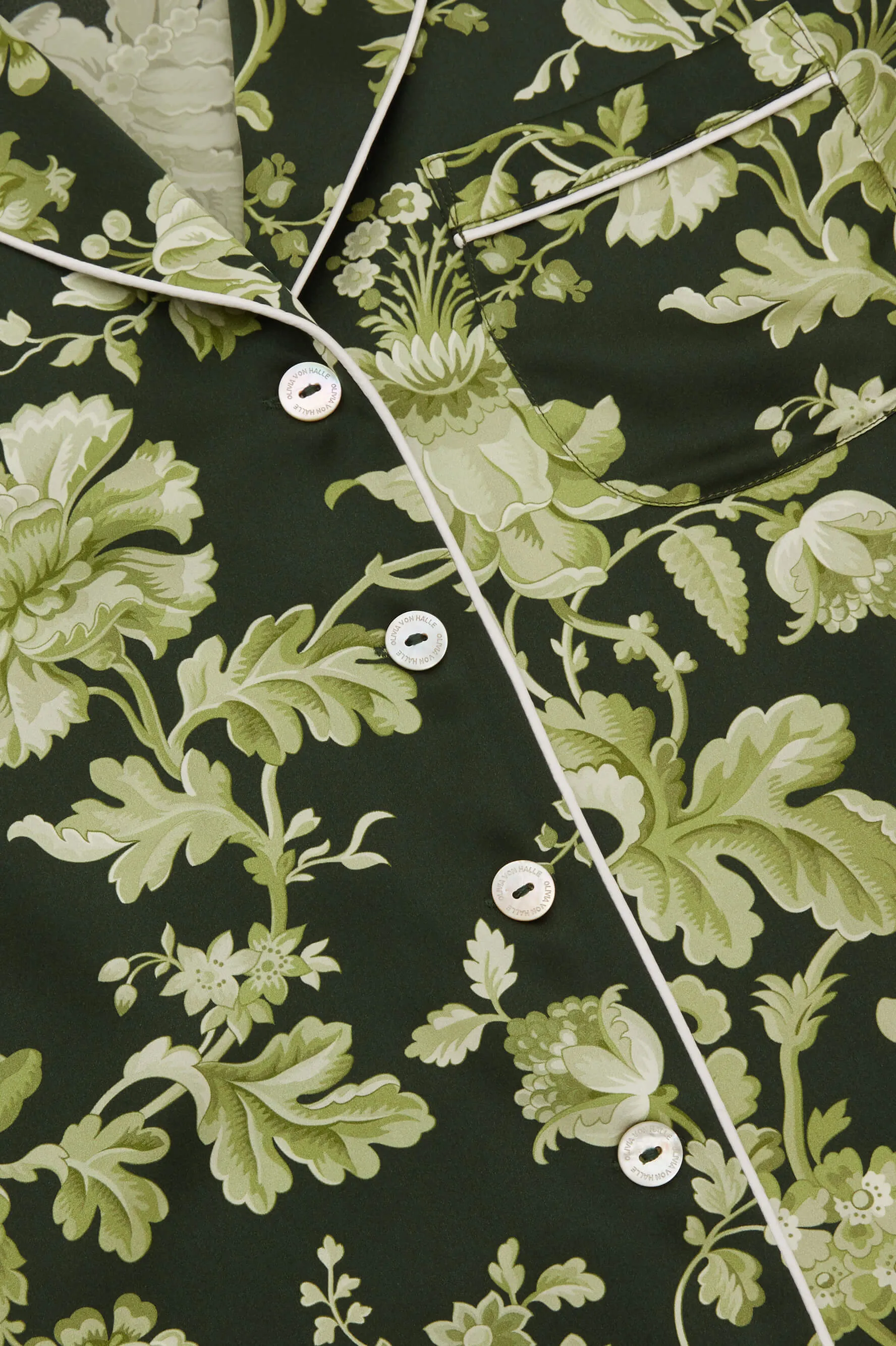 Lila Ares Green Floral Pyjamas in Silk Satin