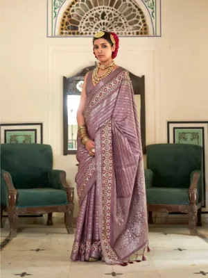 Luxurious and Classic Mauve Silk Printed Traditional Saree