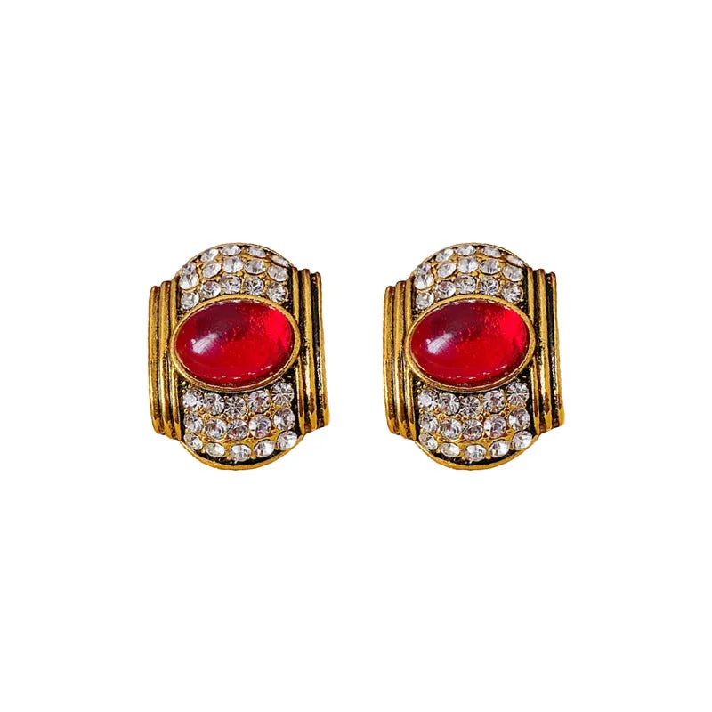 Luxurious Ellipse Geometric Alloy Diamond Inlay Earrings
