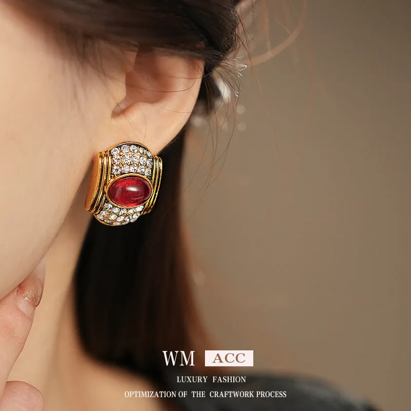 Luxurious Ellipse Geometric Alloy Diamond Inlay Earrings