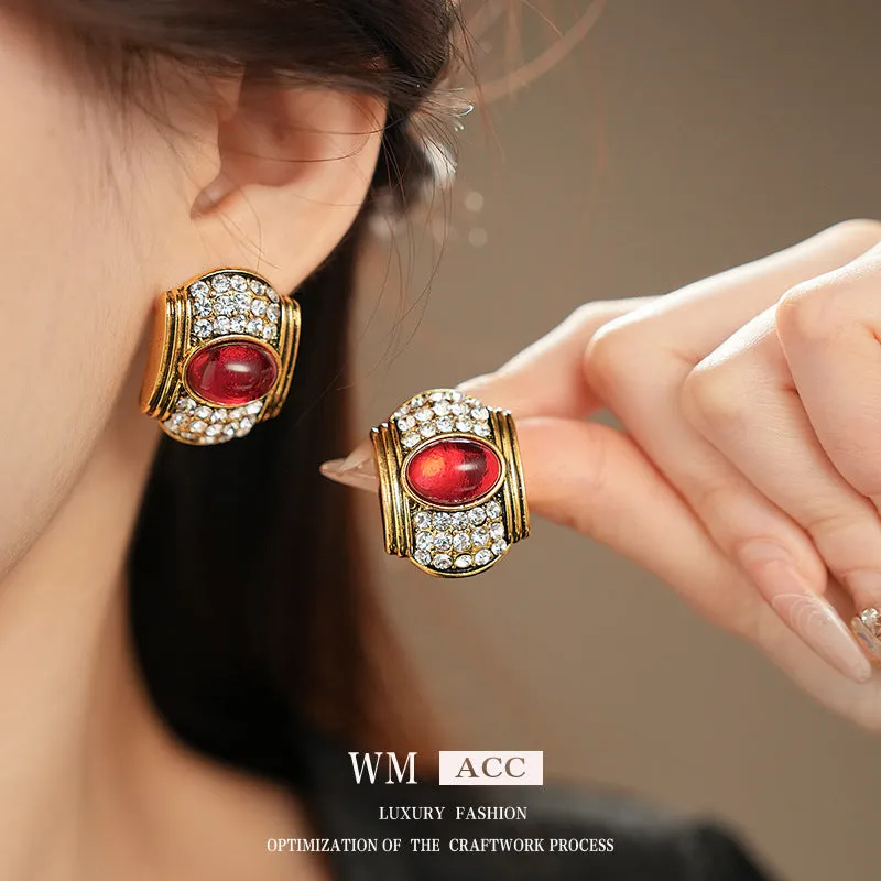 Luxurious Ellipse Geometric Alloy Diamond Inlay Earrings