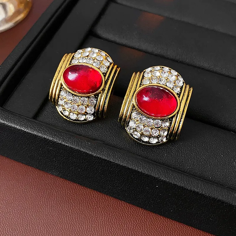 Luxurious Ellipse Geometric Alloy Diamond Inlay Earrings