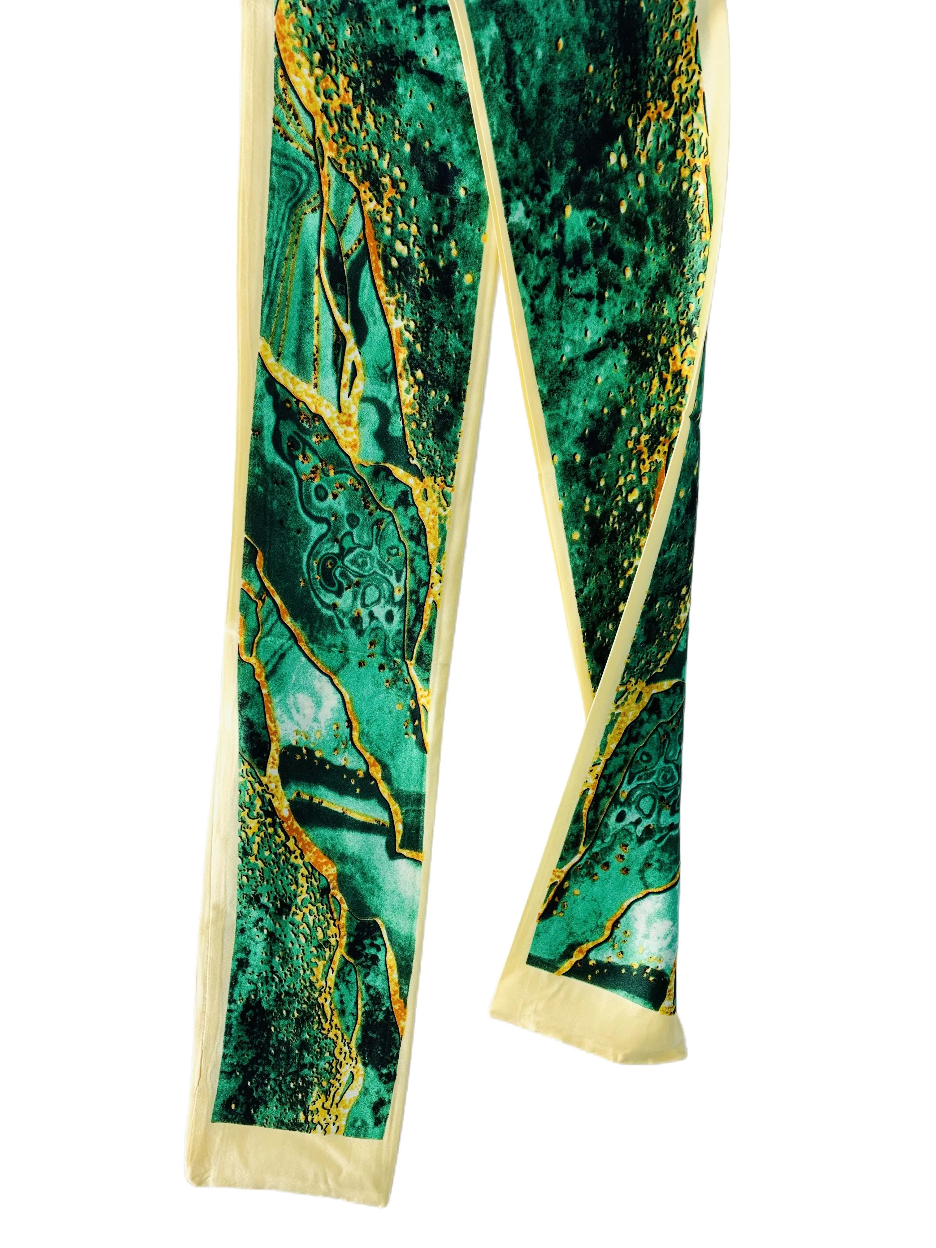 Luxurious Silk-Feel Narrow Scarf--Green Marble
