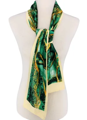 Luxurious Silk-Feel Narrow Scarf--Green Marble
