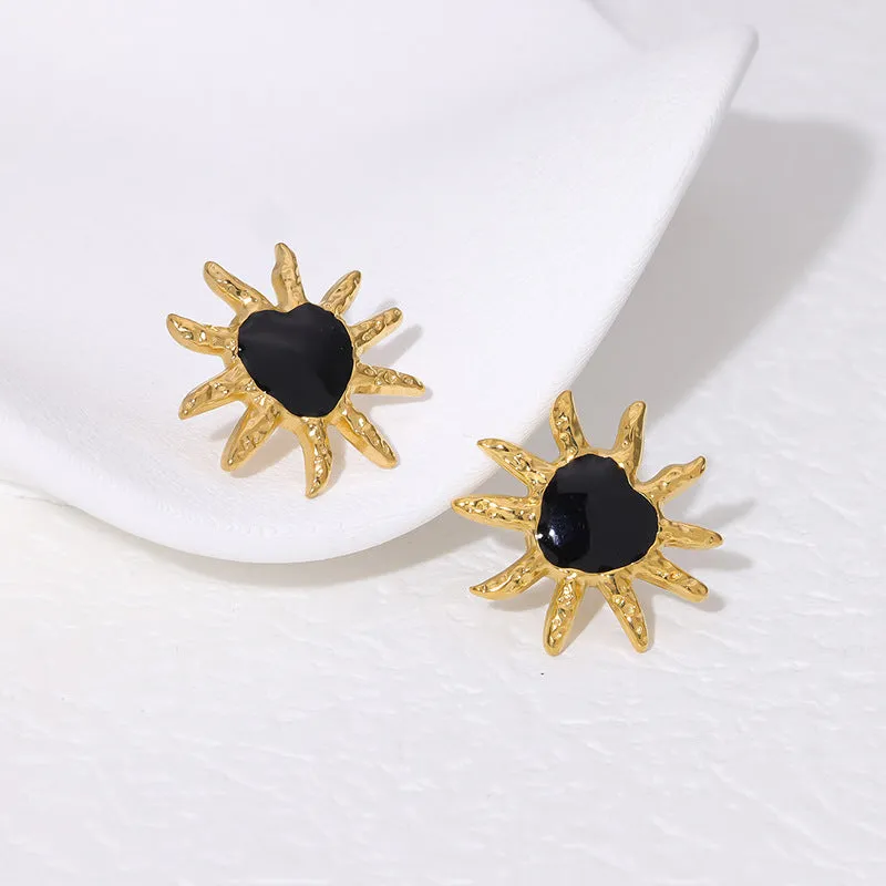Luxurious Sun Stainless Steel Electroplating Stud Earrings