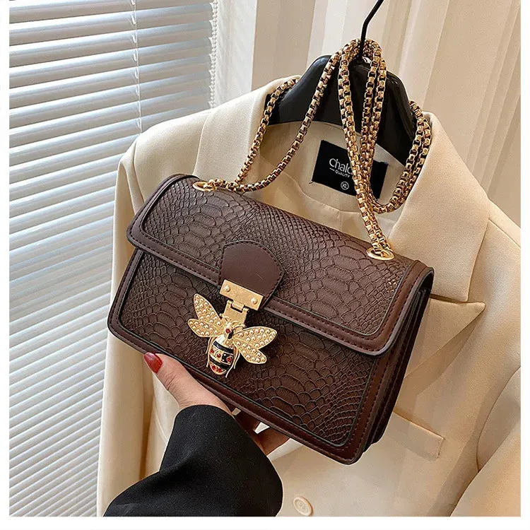 Luxury Bee Embossed Leather Crossbody Bag