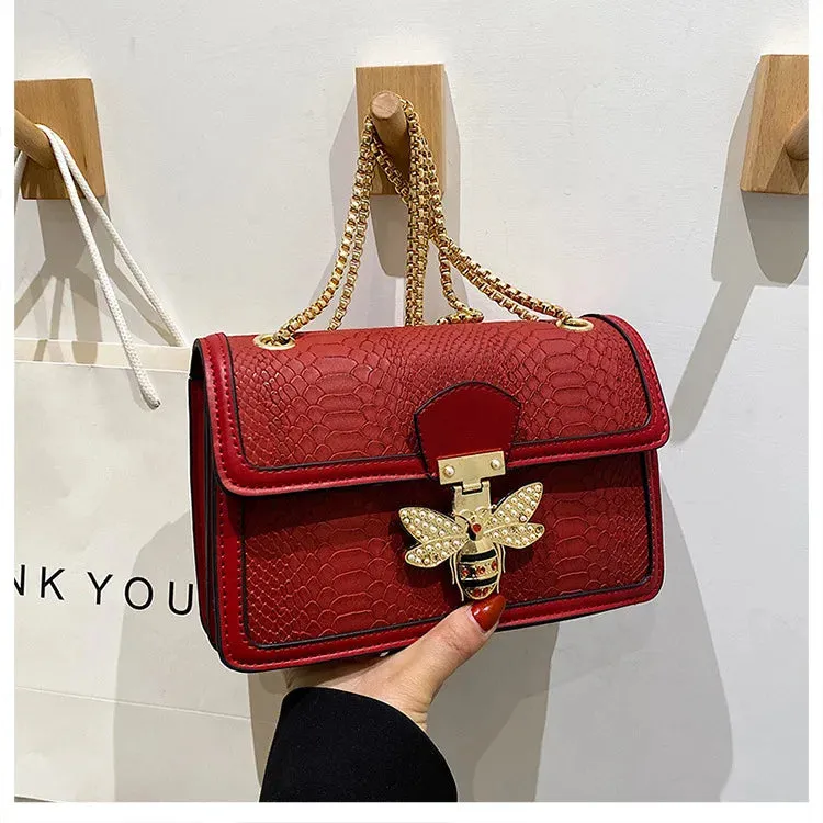 Luxury Bee Embossed Leather Crossbody Bag