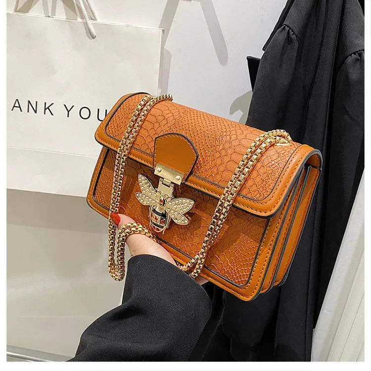 Luxury Bee Embossed Leather Crossbody Bag