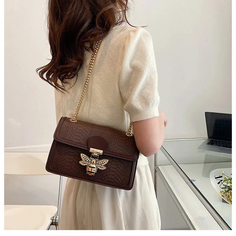 Luxury Bee Embossed Leather Crossbody Bag