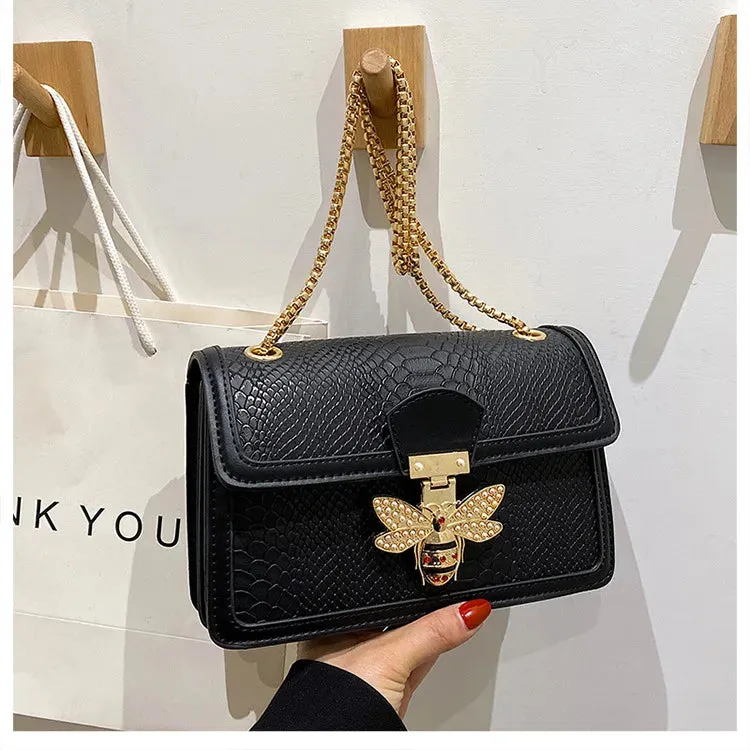 Luxury Bee Embossed Leather Crossbody Bag