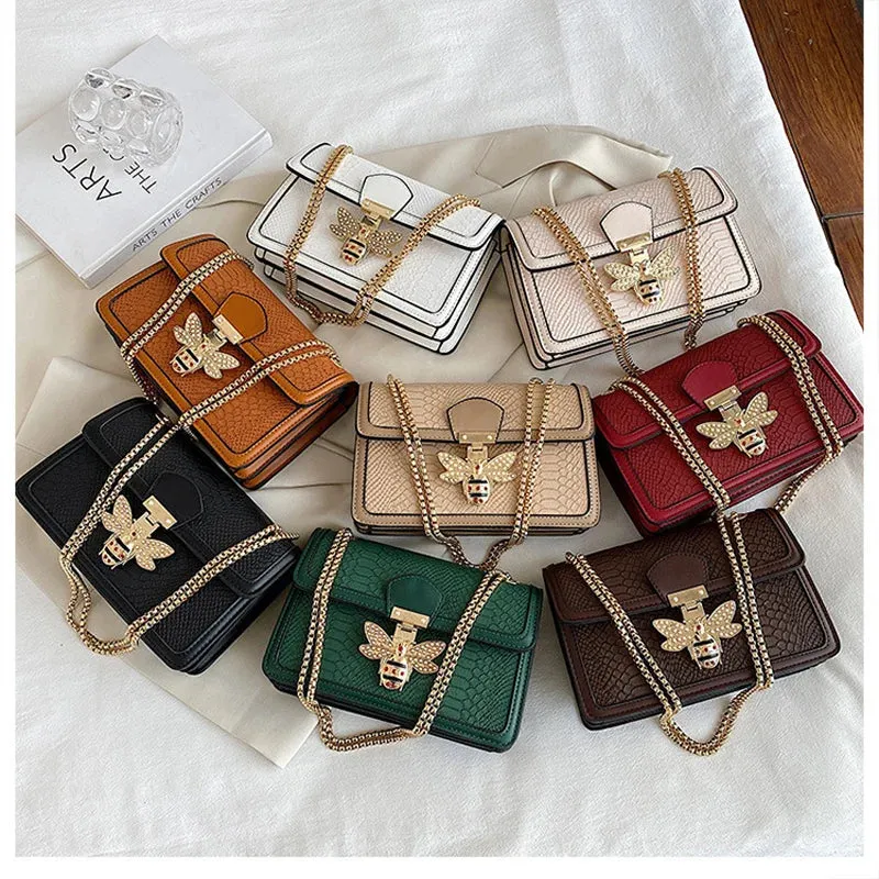Luxury Bee Embossed Leather Crossbody Bag