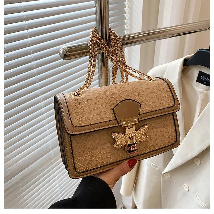 Luxury Bee Embossed Leather Crossbody Bag