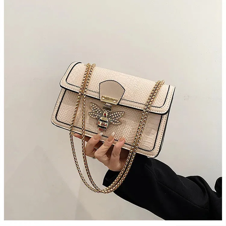 Luxury Bee Embossed Leather Crossbody Bag
