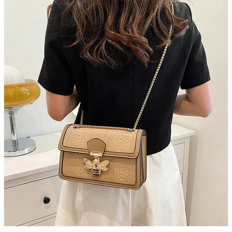 Luxury Bee Embossed Leather Crossbody Bag