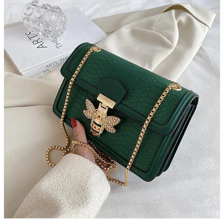 Luxury Bee Embossed Leather Crossbody Bag