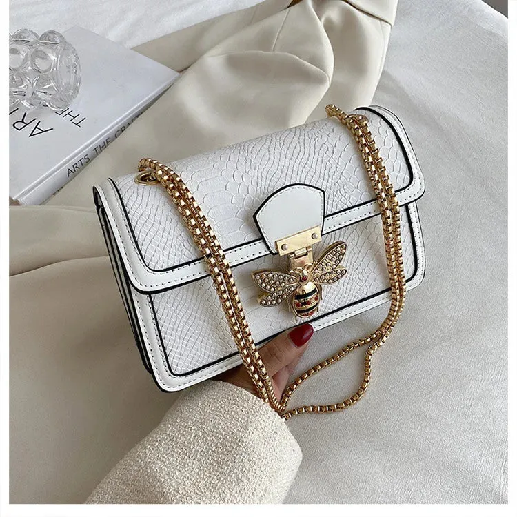Luxury Bee Embossed Leather Crossbody Bag