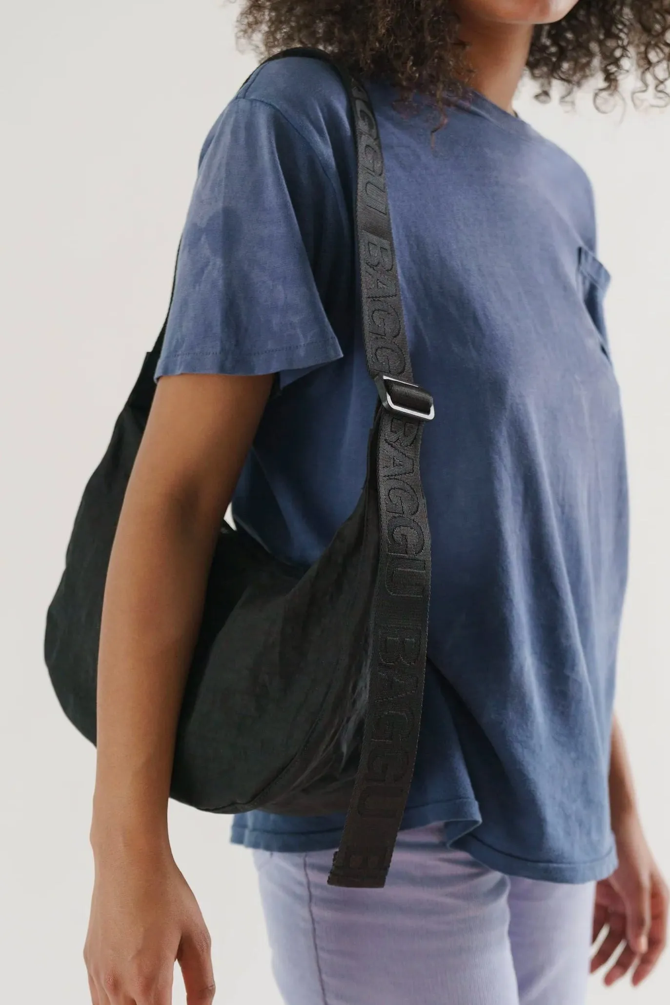 Medium Nylon Crescent Bag in Black
