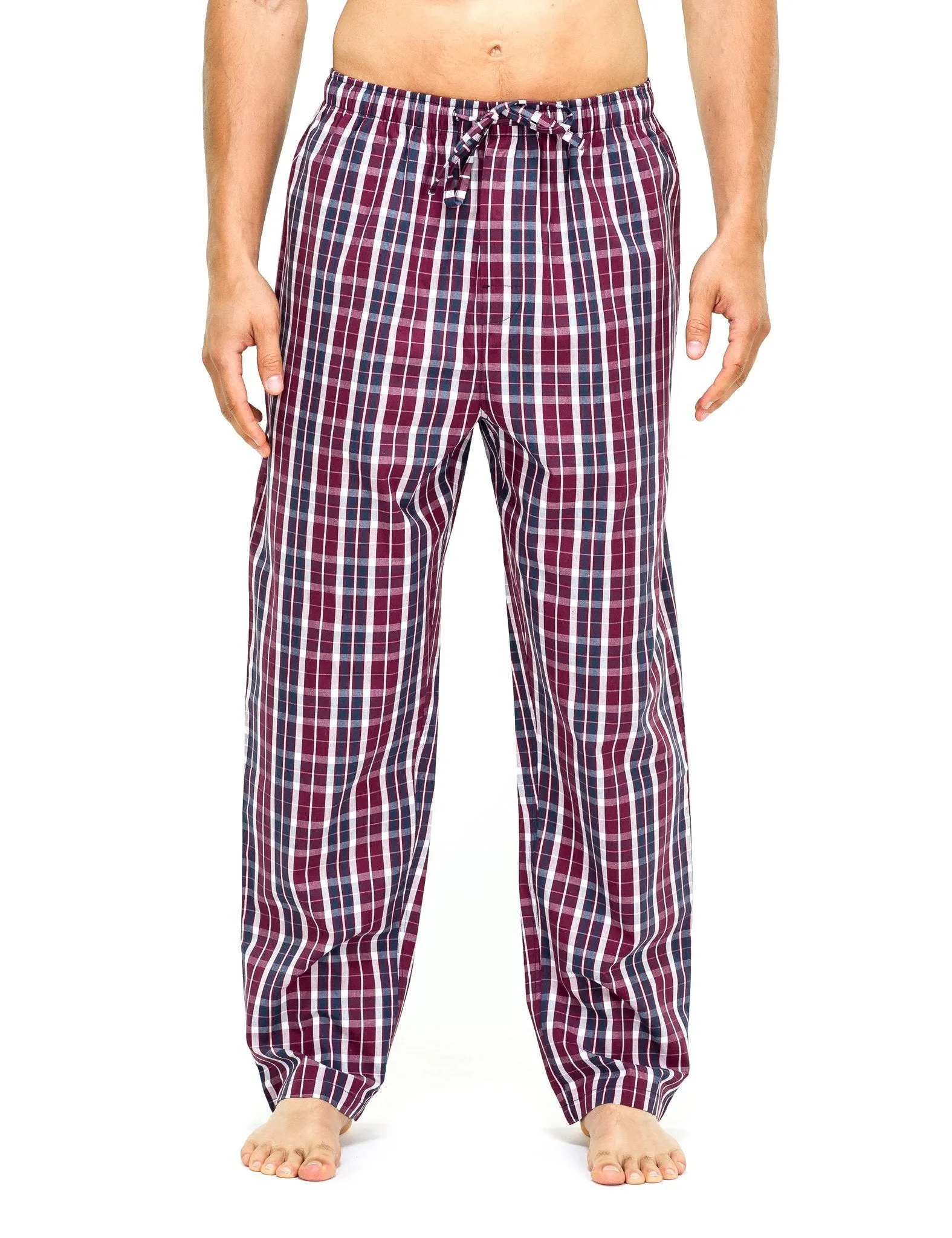 Men's Premium Cotton Lounge/Sleep Pants - 2 Pack - 2-Pack (Navy/Blue - Burgundy/Navy Plaid)
